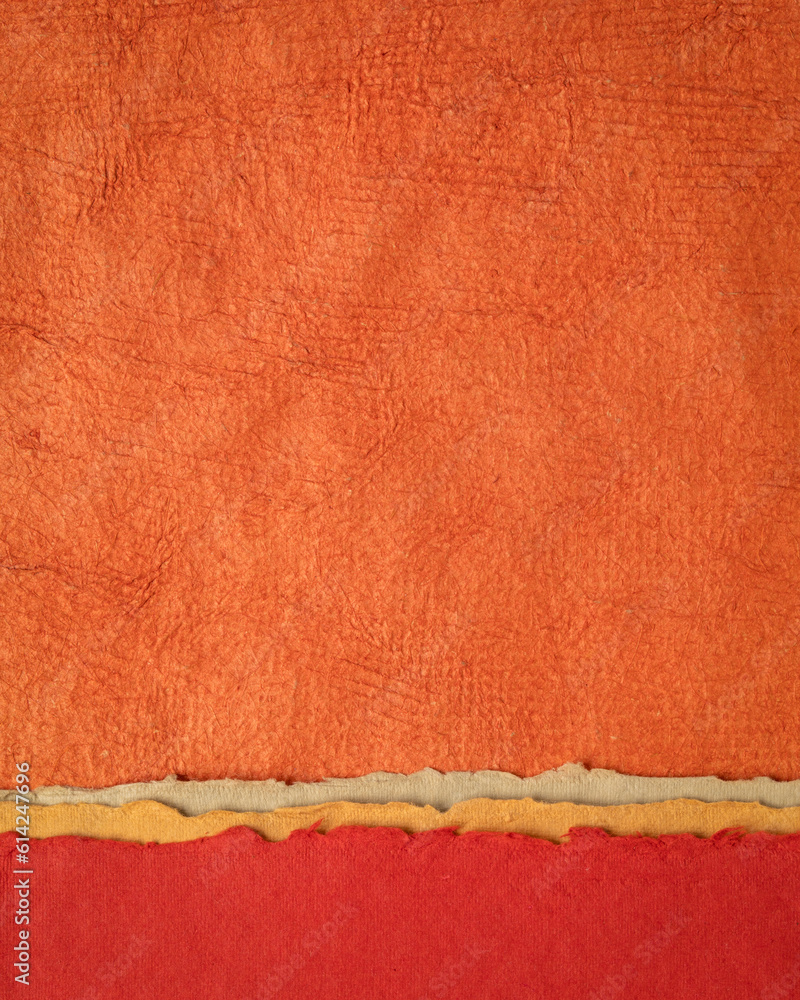 Fototapeta premium abstract landscape in red and orange - collection of Huun papers handmade in Mexico, vertical background