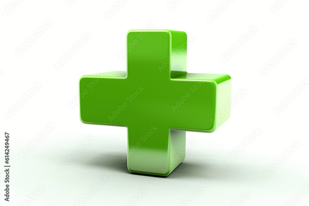 Green digital cross, isolated on white background, symbol of addition. Ai generated. Green digital cross, isolated on white background, symbol of addition. Ai generated.