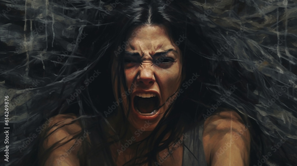 A zoomed-in image capturing the anguished countenance of a woman, depicting an amalgamation of distress and terror, serving as a poignant representation of fear within the realm of Generative AI A zoomed-in image capturing the anguished countenance of a woman, depicting an amalgamation of distress and terror, serving as a poignant representation of fear within the realm of Generative AI