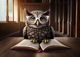 wise owl posing for photo amidst reading book