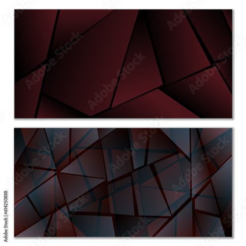 Abstract polygonal pattern. Set of two dark gradient polygonal backgrounds. Background design, cover, postcard, banner, wallpaper