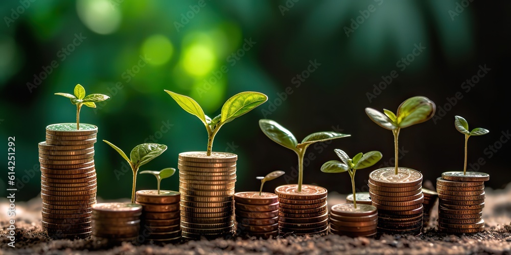 AI Generated. AI Generative. Growing finance money stock invest coins jar with green plant. Graphic Art AI Generated. AI Generative. Growing finance money stock invest coins jar with green plant. Graphic Art