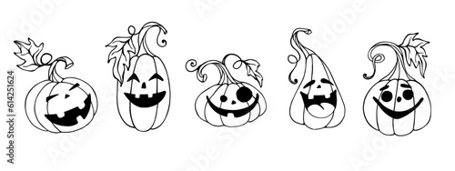Set of funny autumn pumpkin characters. Vector graphics .