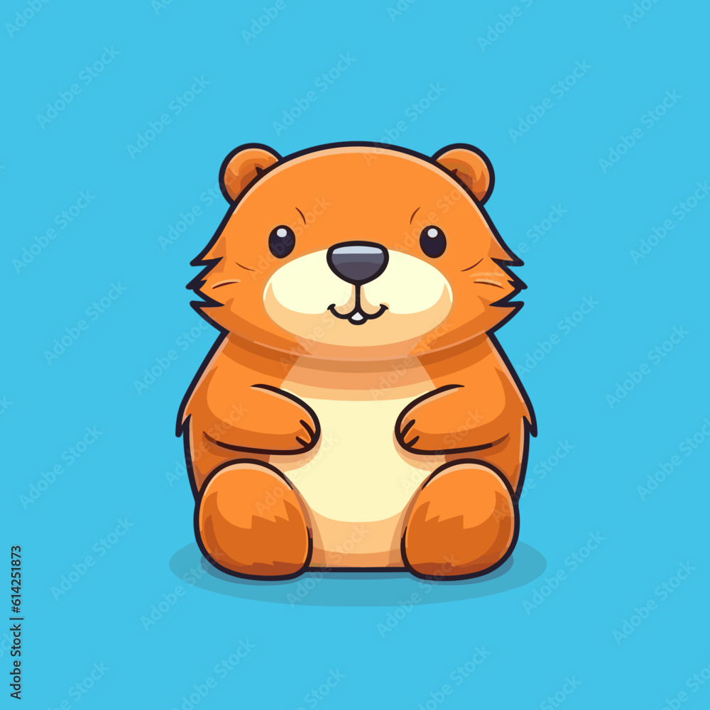 Naklejka premium Cute little cartoon kawaii anime character beaver. Pet Animal. Flat vector illustration clipart for children. Minimalistic design for sublimation printing on T shirts. Print