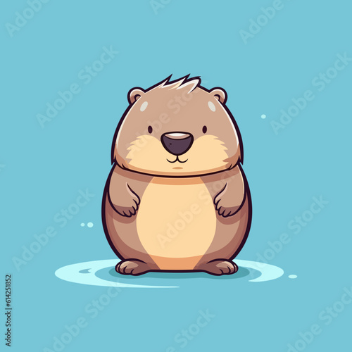 Cute little cartoon kawaii anime character beaver. Pet Animal. Flat vector illustration clipart for children. Minimalistic design for sublimation printing on T shirts. Print