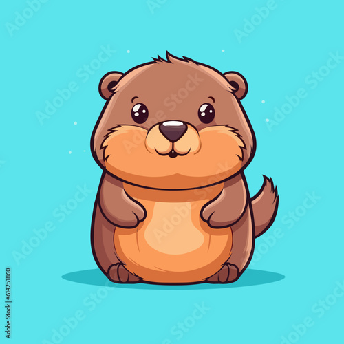 Cute little cartoon kawaii anime character beaver. Pet Animal. Flat vector illustration clipart for children. Minimalistic design for sublimation printing on T shirts. Print