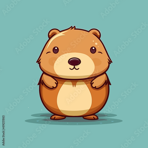 Cute little cartoon kawaii anime character beaver. Pet Animal. Flat vector illustration clipart for children. Minimalistic design for sublimation printing on T shirts. Print