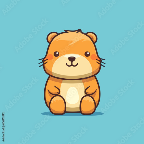 Cute little cartoon kawaii anime character beaver. Pet Animal. Flat vector illustration clipart for children. Minimalistic design for sublimation printing on T shirts. Print