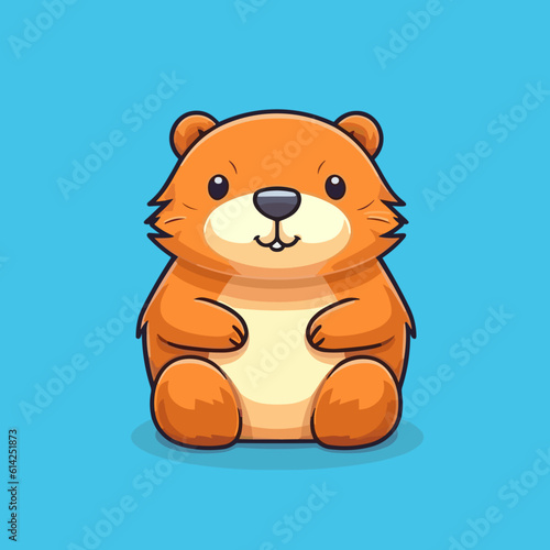 Cute little cartoon kawaii anime character beaver. Pet Animal. Flat vector illustration clipart for children. Minimalistic design for sublimation printing on T shirts. Print