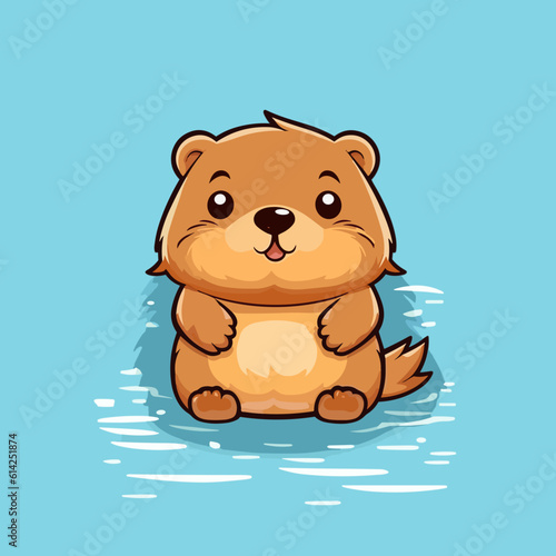 Cute little cartoon kawaii anime character beaver. Pet Animal. Flat vector illustration clipart for children. Minimalistic design for sublimation printing on T shirts. Print