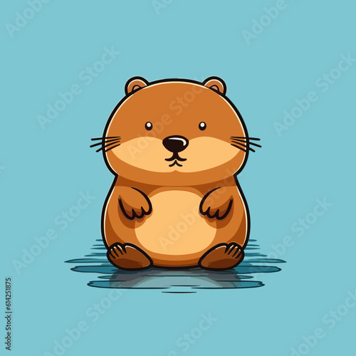 Cute little cartoon kawaii anime character beaver. Pet Animal. Flat vector illustration clipart for children. Minimalistic design for sublimation printing on T shirts. Print