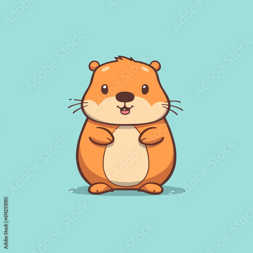 Cute little cartoon kawaii anime character beaver. Pet Animal. Flat vector illustration clipart for children. Minimalistic design for sublimation printing on T shirts. Print
