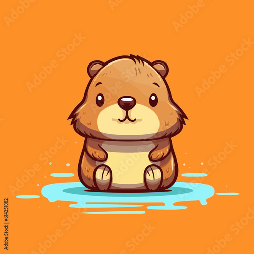 Cute little cartoon kawaii anime character beaver. Pet Animal. Flat vector illustration clipart for children. Minimalistic design for sublimation printing on T shirts. Print