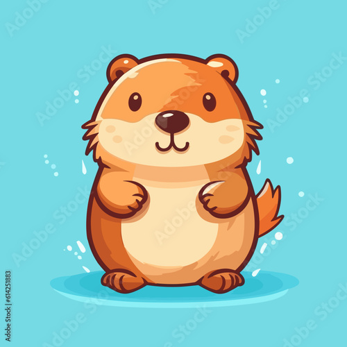 Cute little cartoon kawaii anime character beaver. Pet Animal. Flat vector illustration clipart for children. Minimalistic design for sublimation printing on T shirts. Print