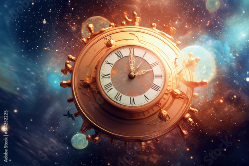 clock in space, time concept, Generative AI