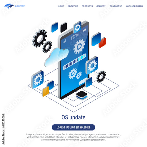 OS update, application upgrade, software installation 3d isometric vector concept illustration