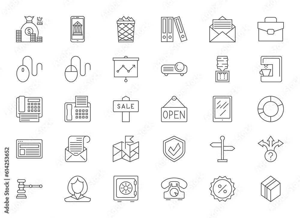 Set vector business line icons in flat design with elements for mobile concepts and apps. Icons for business, management, finance, strategy, marketing. Collection logo and pictogram. Editable Stroke