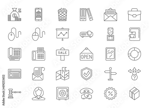 Set vector business line icons in flat design with elements for mobile concepts and apps. Icons for business, management, finance, strategy, marketing. Collection logo and pictogram. Editable Stroke