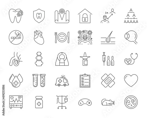 Medical Vector Icons Set. Line Icons, Sign and Symbols in Linear Design. Medicine, Health Care and Coronavirus COVID-19 pandemic. Mobile Concepts and Web Apps. Modern Infographic Logo and Pictogram.