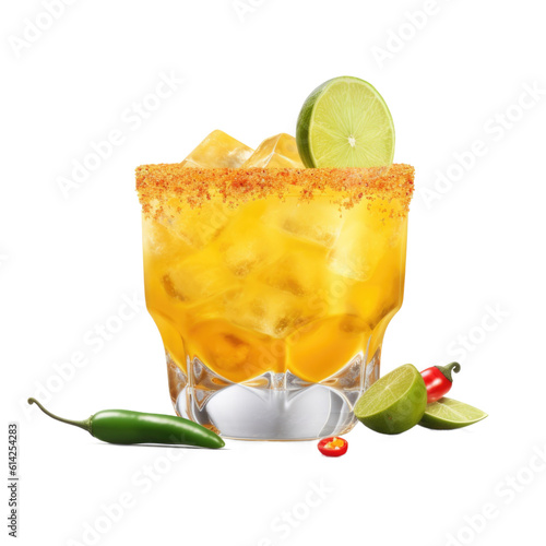 Spicy Mango Margarita cocktail isolated on transparent background. Generative AI
