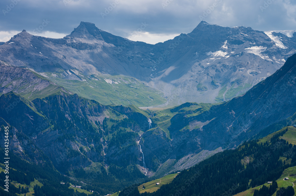 Adelboden, Switzerland - July 24, 2022 - Summer view of Adelboden village and city center Adelboden, Switzerland - July 24, 2022 - Summer view of Adelboden village and city center