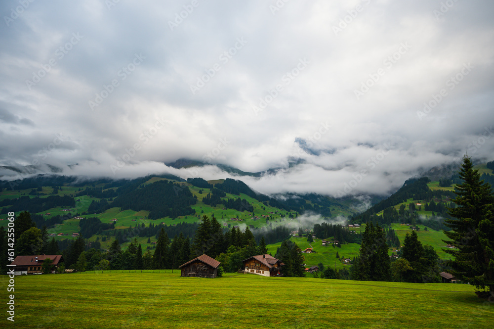 Obraz premium Adelboden, Switzerland - July 24, 2022 - Summer view of Adelboden village and city center