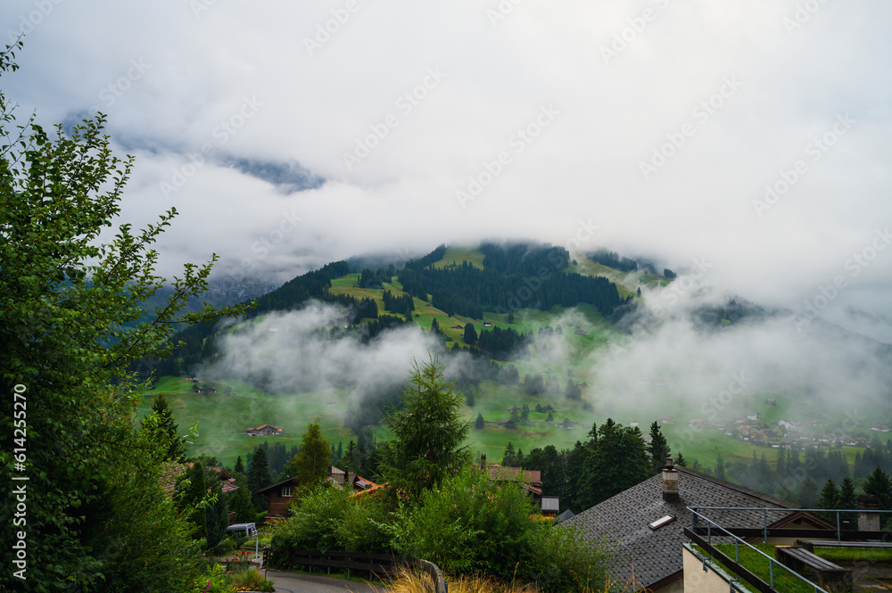 Fototapeta premium Adelboden, Switzerland - July 24, 2022 - Summer view of Adelboden village and city center