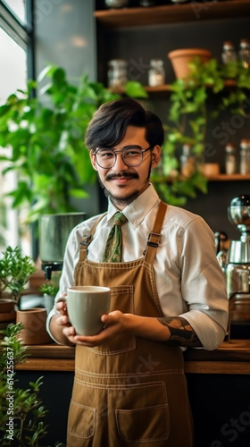 Barista portrait. Created with generative Ai technology. photo