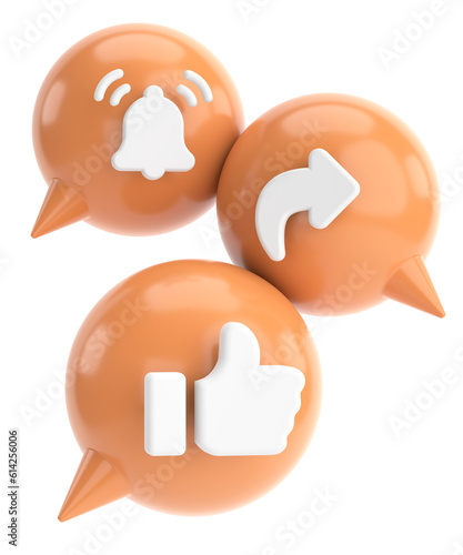 Like share subscribe icon. 3D illustration.