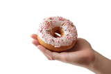 Donut Held in Hand on Transparent Background. AI