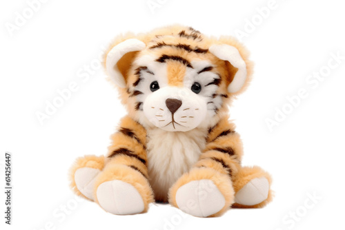 Adorable Tiger Plush Toy  Playful Waddle on Transparent Background. AI