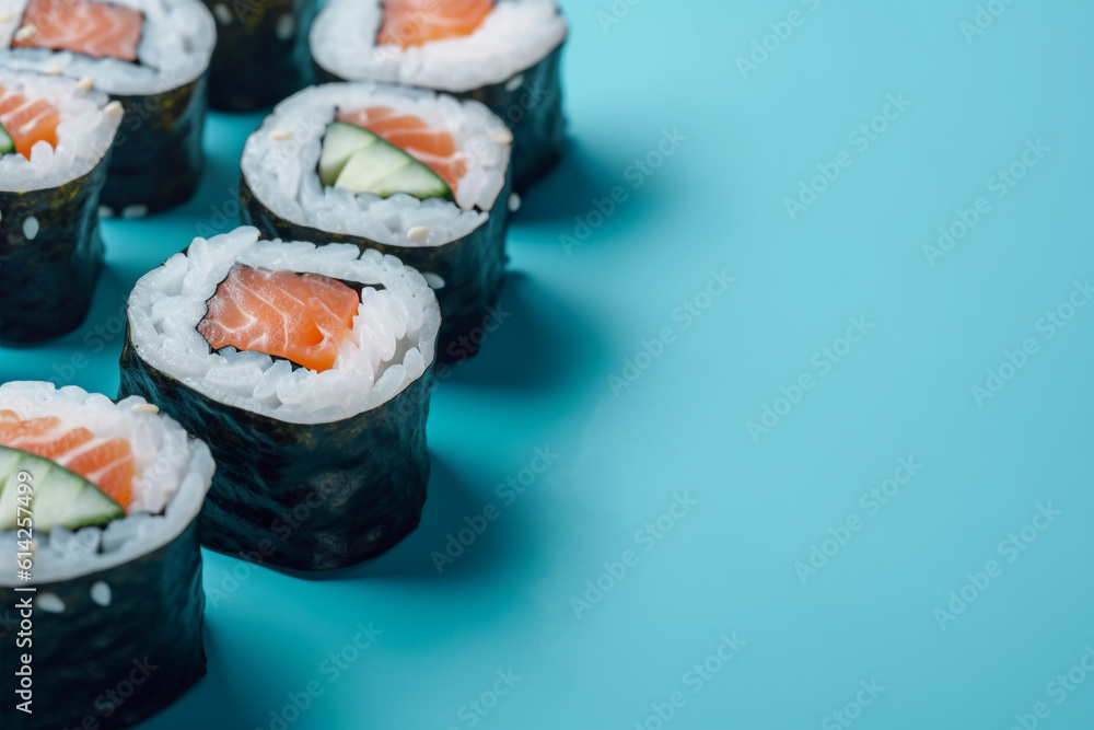 Maki sushi rolls with salmon fish. Maki sushi rolls with salmon fish.