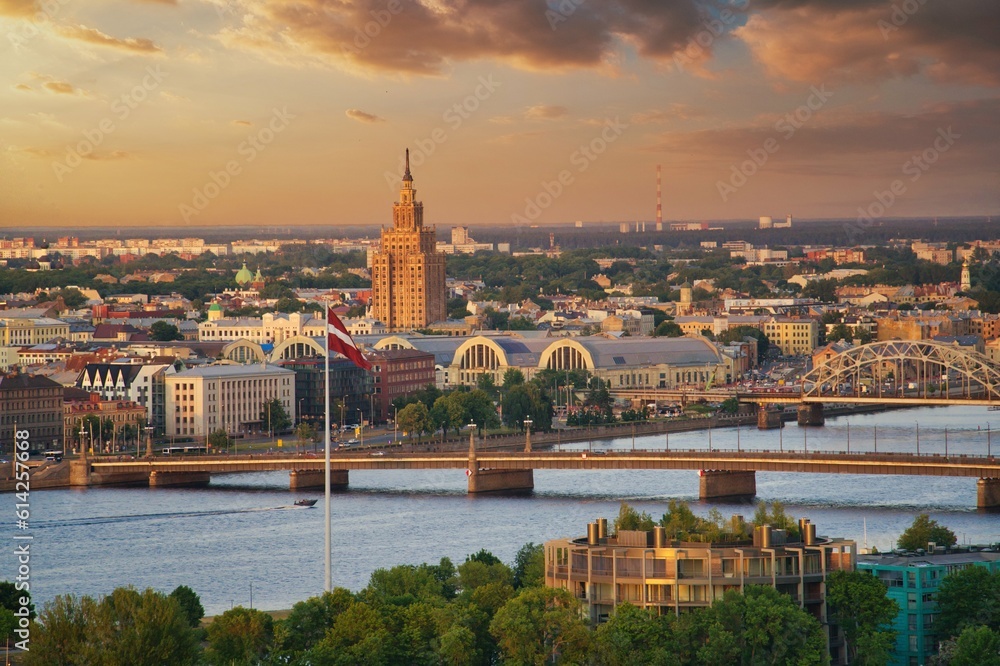 Old Town of Riga on dramatic sunrise, Latvia