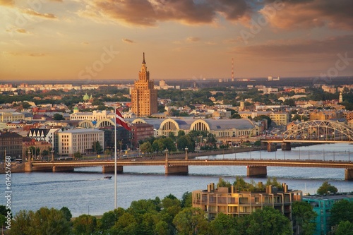Old Town of Riga on dramatic sunrise, Latvia