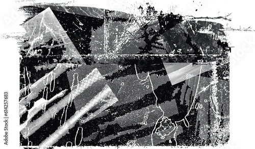Glitch distorted grunge layer  . Noise destroyed  . Trendy defect error shapes . Overlay grunge  . Distressed effect .Vector shapes with a halftone dots screen print texture.