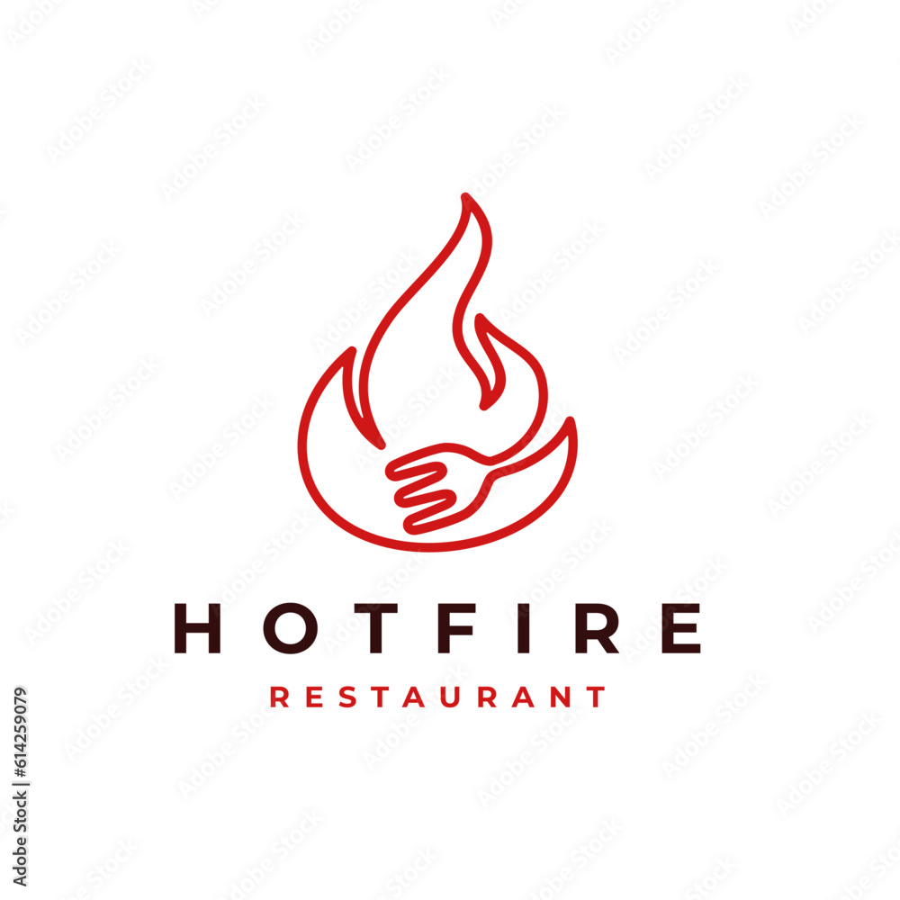 Line art Fork With Fire Flame Logo Design Vector Line art Fork With Fire Flame Logo Design Vector