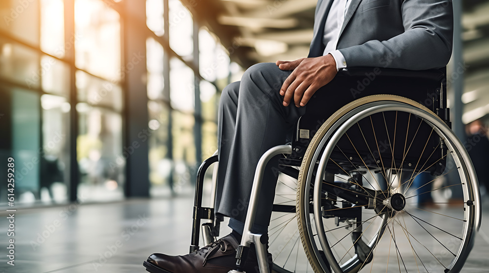 Businessman in a wheelchair in a modern office.Created with Generative AI technology.