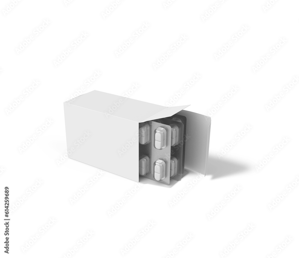 Fototapeta premium Cardboard Medicine Tablet Packaging Box And Blister Pack 3D Rendering