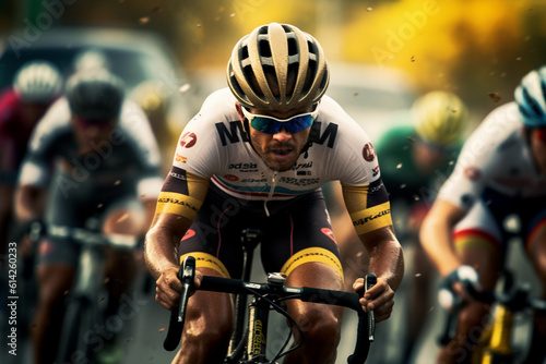 Group of professional cyclist riding in a competition. Generative AI © Creative Clicks
