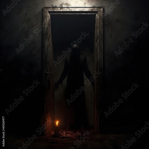 man in black stands in the doorway