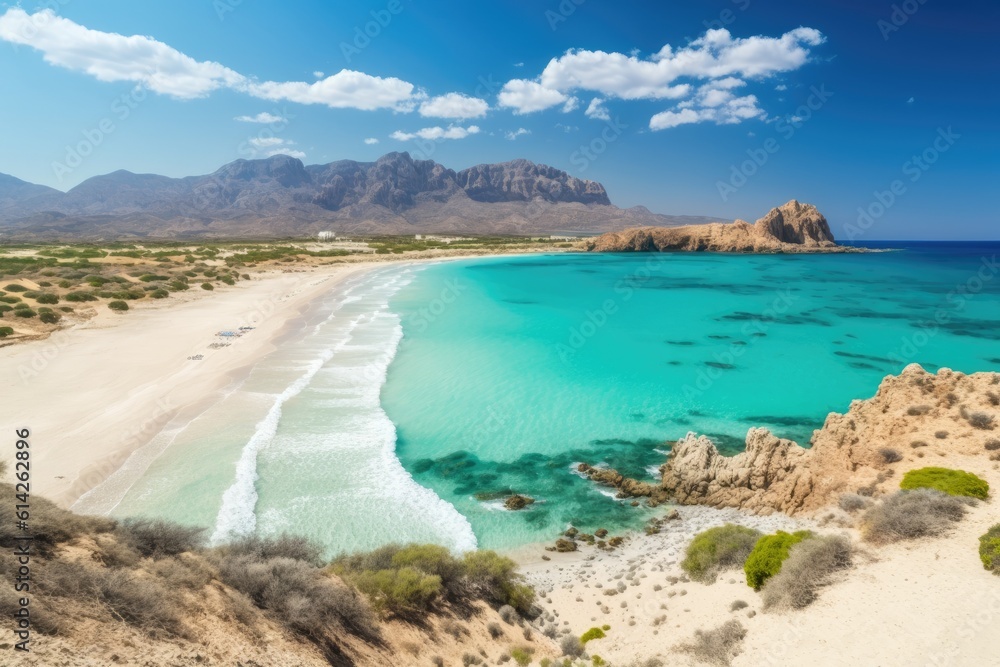 Falasarna Beach, located north-west of Chania, Crete, Greece. Generative AI