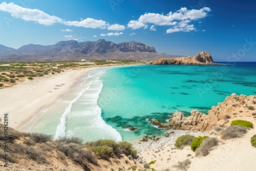 Falasarna Beach, located north-west of Chania, Crete, Greece. Generative AI photo