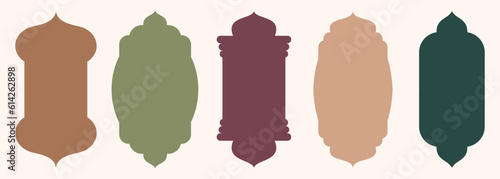 Shape Islamic door and window silhouette Arabic arch. Collection of patterns in oriental style. Frames in Arabic Muslim design for Ramadan Kareem. Vector mosque gate shape isolated on white background