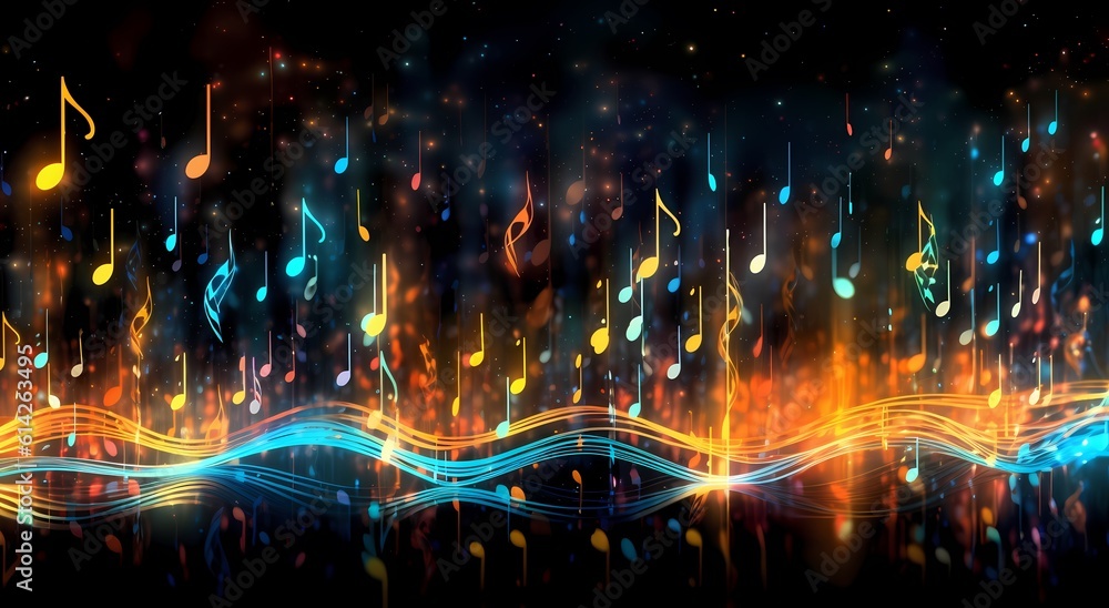 abstract background, colored musical score, instrument, concert, entertainment