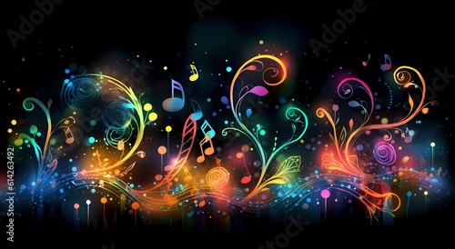 abstract background, colored musical score, instrument, concert, entertainment