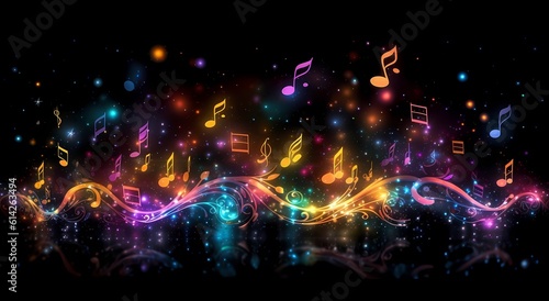 abstract background, colored musical score, instrument, concert, entertainment