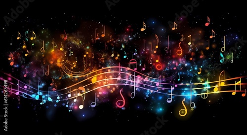 abstract background, colored musical score, instrument, concert, entertainment