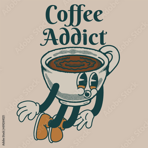 Coffee Addict With Coffee Groovy Character Design