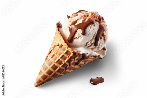  Ice cream with chocolate on white background, emotionally pleasing watercolor style, on white isolated background. AI generative