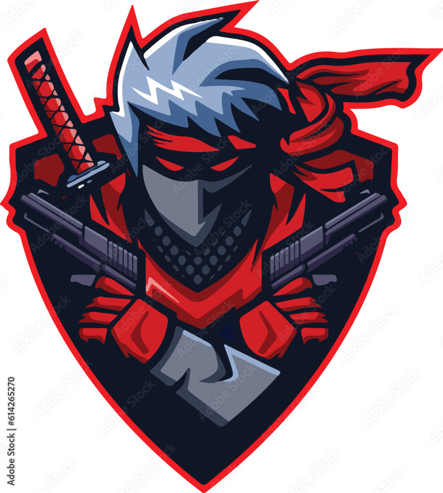 knight logo with gun and samurai
